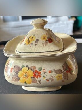 Vintage WS George Floral Covered Sugar Bowl in Yellow & Orange Flowers